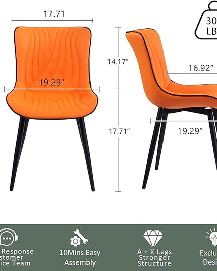 YOUTASTE Dining Chairs Set of 2 Upholstered Mid Century Modern Kitchen Dining Room Chairs Armless Faux Leather Accent Chairs Metal Vanity Lounge Chair with Back for Living Room Bedrooms,Orange - LeafyLoom