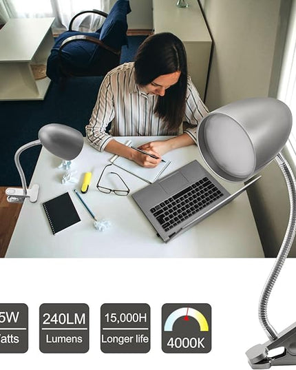 Desk lamp with Clamp, Non-Dimmable Clip Light for Bed and Desk, 4000K Cool White, 3.5W 240 LM Flexible Gooseneck lamp, Eye Protection, ETL Listed - LeafyLoom