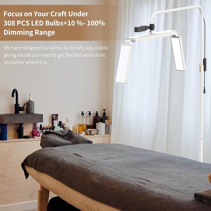 cenoz Lash Light for Eyelash Extensions, 36" Esthetician Light, Half Moon Light, Dual Arm LED Tattoo Light, Adjustable Floor LED Lamps for Makeup, Photography, Selfie, Video Recording(White) - LeafyLoom