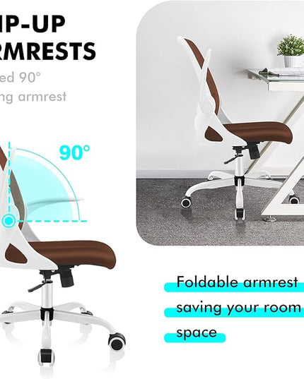 KERDOM Office Chair, Ergonomic Desk Chair, Breathable Mesh Computer Chair, Comfy Swivel Task Chair with Flip-up Armrests and Adjustable Height - LeafyLoom