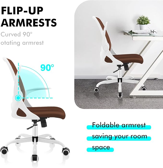 KERDOM Office Chair, Ergonomic Desk Chair, Breathable Mesh Computer Chair, Comfy Swivel Task Chair with Flip-up Armrests and Adjustable Height - LeafyLoom
