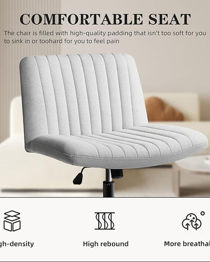 FELICE Cross Legged Armless Wide Seat Chair Fabri Padded Height Adjustable for Home Office Desk Makeup, Grey - LeafyLoom
