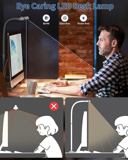 KableRika Desk Lamp, 24W Brightest LED Desk Lamp For Home Office, 31.5" Wide Dimmable Architect Task Lamp With Base,Eye Protection Modern Tall Desk Light For Workbench Office Lighting Computer Working - LeafyLoom