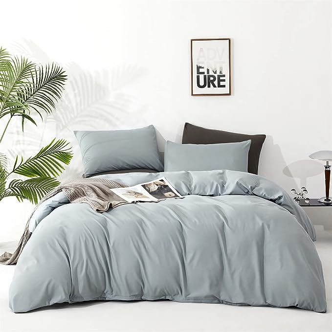Dusty Blue Comforter Set Cal King Size Blue Comforter 3 Pieces Blue Color California King Comforter Bedding Set Women Solid Blue Cal King Bed Comforter Set - LeafyLoom