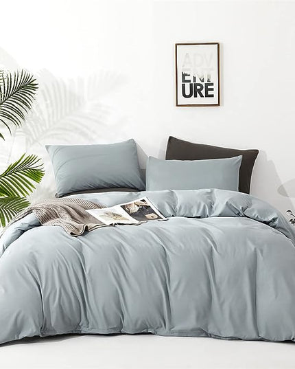 Dusty Blue Comforter Set Queen Size Blue Comforter 3 Pieces Blue Color Queen Comforter Bedding Set Women Solid Blue Queen Bed Comforter Set All Season Gift - LeafyLoom