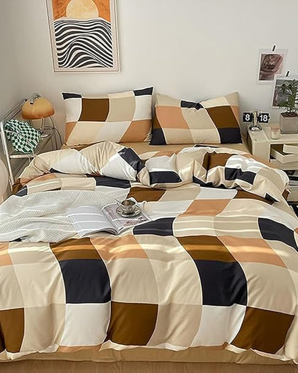 Checkerd Comforter Set Full Multicolored Grid Comforter Men Women Modern Chic Checkered Bed Comforter White Black Plaid Buffalo Full Bedding Comforter All Season Hotel Quality Bed Set - LeafyLoom