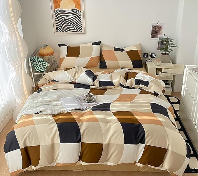 Checkerd Comforter Set Full Multicolored Grid Comforter Men Women Modern Chic Checkered Bed Comforter White Black Plaid Buffalo Full Bedding Comforter All Season Hotel Quality Bed Set - LeafyLoom