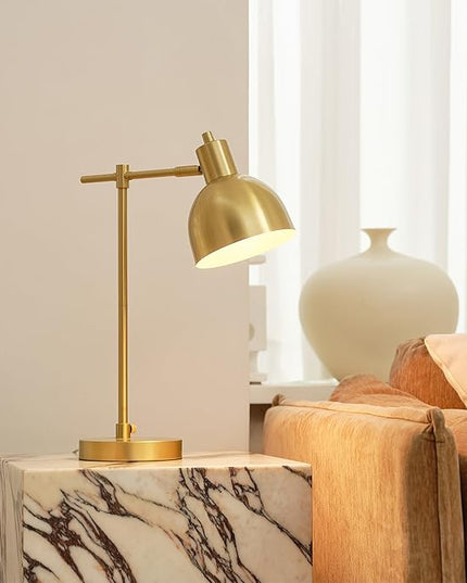 Globe Electric 61000058 18" Desk Lamp, Matte Brass Finish, Matte Black Metal Shade, Pivot Joint, On/Off Rotary Switch on Socket, E26 Base Bulb, Lamp for Living Room, Home Office - LeafyLoom