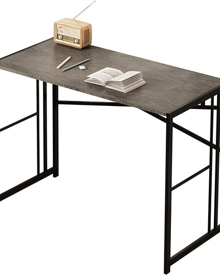 EMODA 40 inch Folding Desk No Assembly Required Home Office Desk Study Writing Gaming Computer Table, Black Oak - LeafyLoom