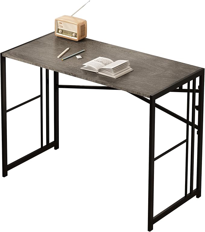 EMODA 40 inch Folding Desk No Assembly Required Home Office Desk Study Writing Gaming Computer Table, Black Oak - LeafyLoom