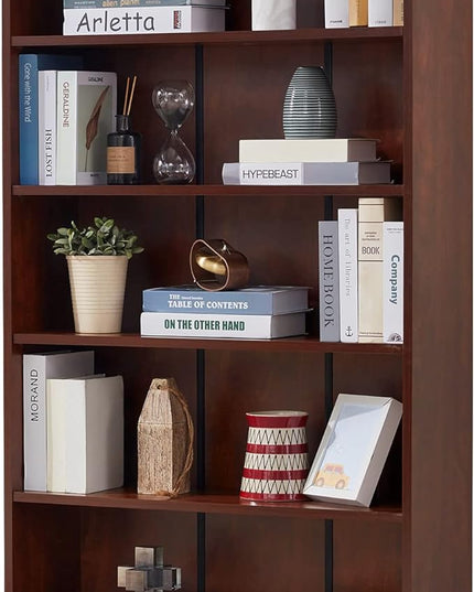 Farini Cherry Bookshelf 5 Shelf Office Bookcase 60 Inches Tall Modern Wood Bookshelf for Living Room Office - LeafyLoom