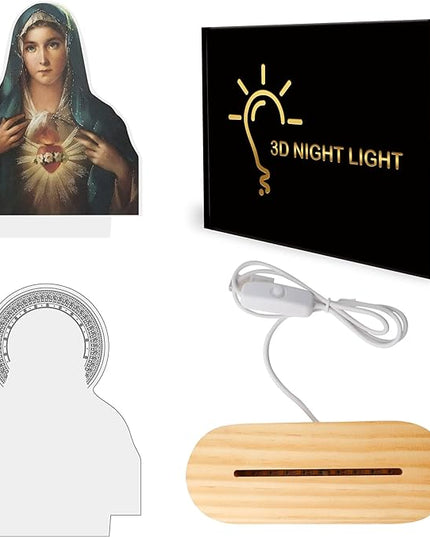 Virgin Mary Gifts for Women, Immaculate Heart of Mother Mary Pictures, Heart of Mary Catholic Gifts Night Light for Home Decor, Christian Religious Blessed Baptize Gifts for Mum Grandma Lady - LeafyLoom