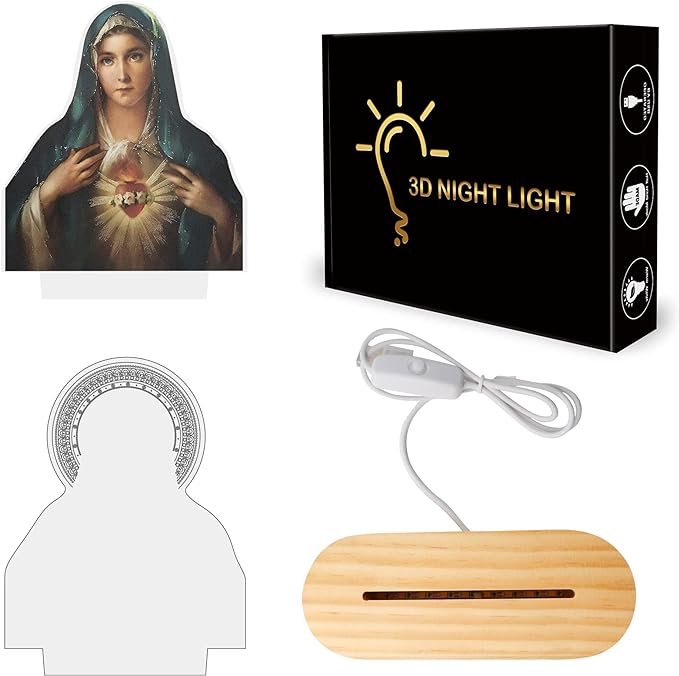 Virgin Mary Gifts for Women, Immaculate Heart of Mother Mary Pictures, Heart of Mary Catholic Gifts Night Light for Home Decor, Christian Religious Blessed Baptize Gifts for Mum Grandma Lady - LeafyLoom