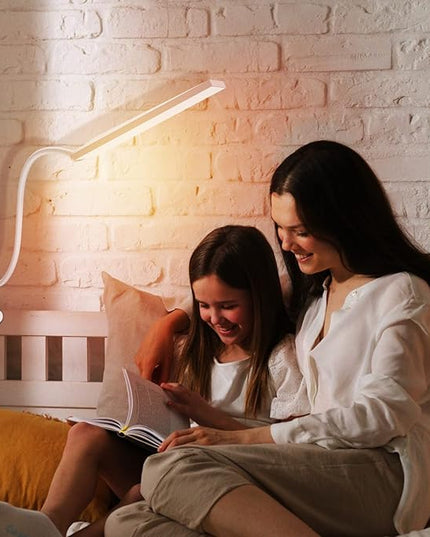 RAOYI LED Desk Lamp, 5W USB Clip on Light Eye-Caring Reading Clamp Table Lamp with 48 LEDs Flexible Gooseneck, 3 Color Modes and 14 Brightness Levels for Office Bedroom Study (White) - LeafyLoom