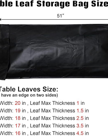 Table Leaf Storage Bag Padded 2 Pack, Heavy Duty Dining Table Leaf Bag, Extra Thick Flannel Backing Dining Table Cover Protector, 51" Lx24''W, Water-Resistant Scratch Resistant, Black - LeafyLoom