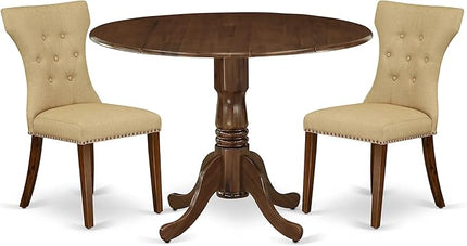 East West Furniture DLGA3-AWA-03 Dublin 3 Piece Dining Room Set Contains a Round Kitchen Table with Dropleaf and 2 Parson Chairs, 42x42 Inch - LeafyLoom