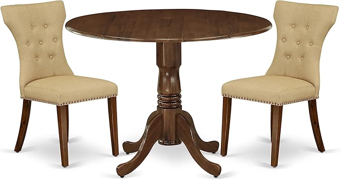 East West Furniture DLGA3-AWA-03 Dublin 3 Piece Dining Room Set Contains a Round Kitchen Table with Dropleaf and 2 Parson Chairs, 42x42 Inch - LeafyLoom