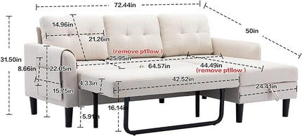 72.44" L-Shaped Reversible Sectional Sofa w/Pull Out Bed & Storage Chaise Lounge,Interior Furniture Comfy Sleeper Corner Couch with 3 Throw Pillows and Pockets,for Dorm,Apartment, Beige-1 - LeafyLoom