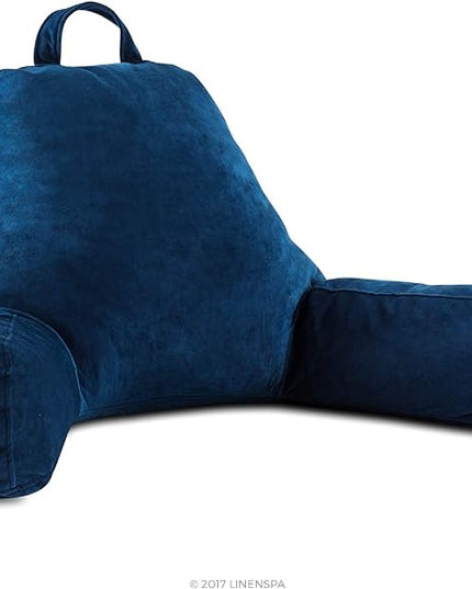 LINENSPA Reading Pillow with Shredded Memory Foam- Back Pillow for Sitting in Bed, Reading, Gaming, Watching TV – Bed Chair Pillow with Arms, Dorm Room Essentials, Navy, X-Large - LeafyLoom