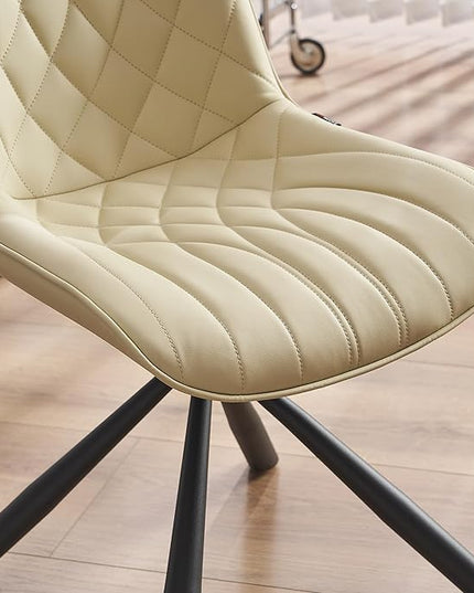 YOUNUOKE Upholstered Dining Chairs Set of 2 Comfortable Mid Century Modern Kitchen Chair with Sturdy Metal Legs Faux Leather Dinner Chairs for Kitchen Dining Room, Beige - LeafyLoom