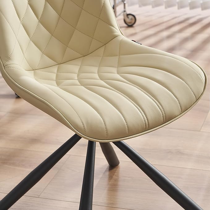 YOUNUOKE Upholstered Dining Chairs Set of 2 Comfortable Mid Century Modern Kitchen Chair with Sturdy Metal Legs Faux Leather Dinner Chairs for Kitchen Dining Room, Beige - LeafyLoom