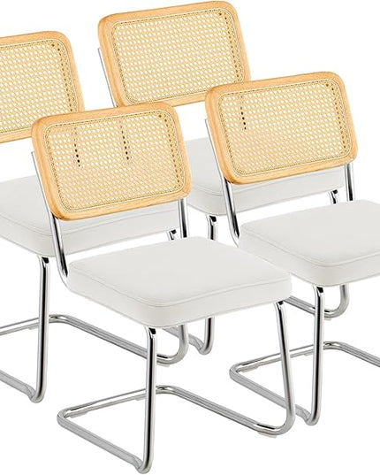 VEVOR Rattan Dining Chairs Set of 4, Mid Century Modern Dining Chair, Upholstered Velvet Accent Chair with Rattan Back, Retro Dining Room Kitchen Chair for Living Room, Bedroom, Office (18.1 Inch) - LeafyLoom
