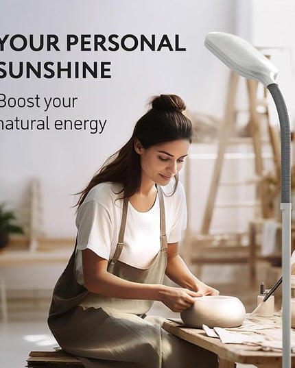 Natural Daylight Floor Lamp - Craft Light Floor Standing for Reading, Crafting, Sewing - 27W Full Spectrum White Bright Sunlight - Adjustable Gooseneck - Task Lamps for Living Room, Bedroom, Office - LeafyLoom