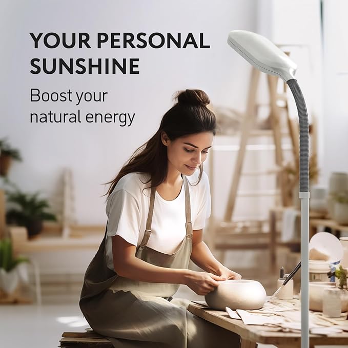Natural Daylight Floor Lamp - Craft Light Floor Standing for Reading, Crafting, Sewing - 27W Full Spectrum White Bright Sunlight - Adjustable Gooseneck - Task Lamps for Living Room, Bedroom, Office - LeafyLoom