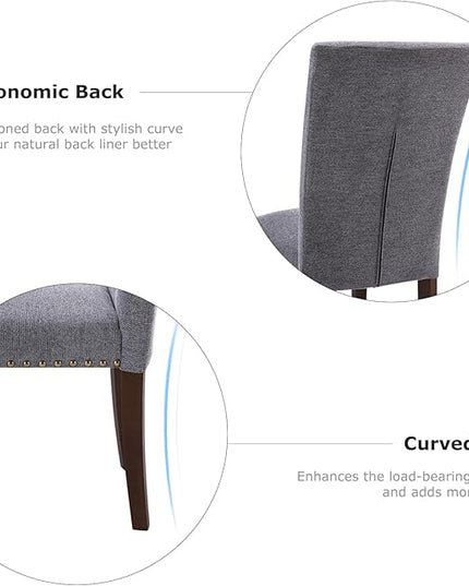 COLAMY Upholstered Parsons Dining Chairs Set of 4, Fabric Dining Room Kitchen Side Chair with Nailhead Trim and Wood Legs - Dark Grey - LeafyLoom