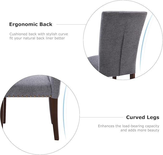 COLAMY Upholstered Parsons Dining Chairs Set of 4, Fabric Dining Room Kitchen Side Chair with Nailhead Trim and Wood Legs - Dark Grey - LeafyLoom
