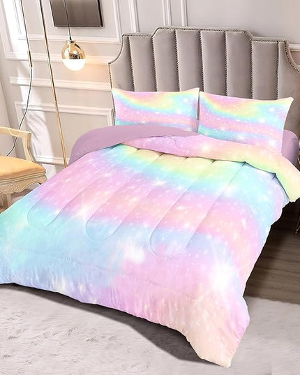 Kids Comforter Bedding Set 3 Piece Super Soft Breathable Print Kids Bedding Sets for Girls, Machine Washable Durable Comforter Set with Comforter with 2 Pillowcases(Twin, Gradient Color) - LeafyLoom
