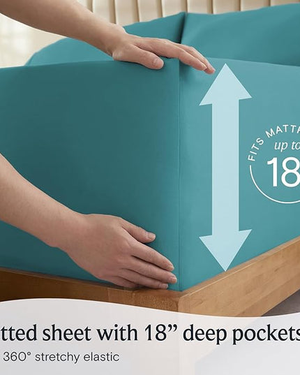 LuxClub Twin XL Sheets - Soft Twin Bed Sheets for Boys and Girls, 4 PC Deep Pockets 18" Eco Friendly Wrinkle Free Kids Fitted Sheets Machine Washable Hotel Bedding Silky Soft - Teal Twin XL - LeafyLoom