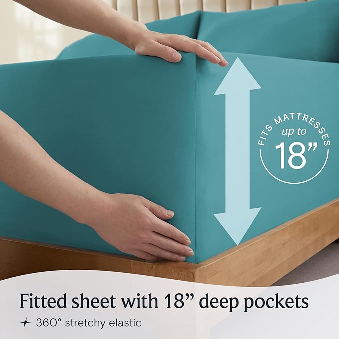 LuxClub Twin XL Sheets - Soft Twin Bed Sheets for Boys and Girls, 4 PC Deep Pockets 18" Eco Friendly Wrinkle Free Kids Fitted Sheets Machine Washable Hotel Bedding Silky Soft - Teal Twin XL - LeafyLoom