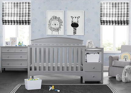Delta Children Abby Convertible Crib 'N' Changer + Changing Pad and Cover [Bundle], Grey - LeafyLoom