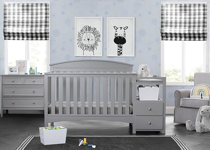 Delta Children Abby Convertible Crib 'N' Changer + Changing Pad and Cover [Bundle], Grey - LeafyLoom
