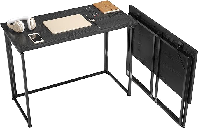 Techni Mobili Space Saving Folding Desk, Black - LeafyLoom