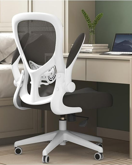 Hbada Office Chair Ergonomic Desk Chair, Office Desk Chairs with PU Silent Wheels, Breathable Mesh Computer Chair with Adjustable Lumbar Support, Flip-up Armrests, Tilt Function, White - LeafyLoom