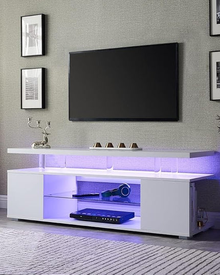 NicBex TV Stand for 70 Inch TV LED Gaming Entertainment Center Media Storage Console Table with Large Sliding Drawer & Side Cabinet for Living Room,Bedroom,63 Inch,White - LeafyLoom