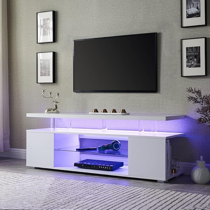 NicBex TV Stand for 70 Inch TV LED Gaming Entertainment Center Media Storage Console Table with Large Sliding Drawer & Side Cabinet for Living Room,Bedroom,63 Inch,White - LeafyLoom