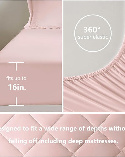 CozyLux King Comforter Set with Sheets 7 Pieces Bed in a Bag Pink All Season Bedding Sets with Comforter, Pillow Shams, Flat Sheet, Fitted Sheet and Pillowcases - LeafyLoom