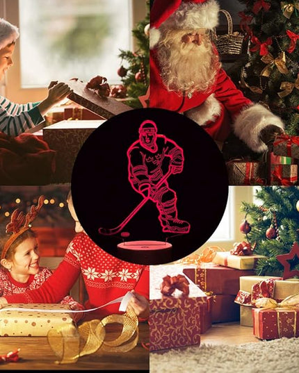 Hockey Player 3D Night Light Lamps for Kids 7 LED Color Changing Touch Table Desk Lamps Lighting Cool Toys Gifts Birthday Xmas Decoration for Sports Hockey Fan - LeafyLoom