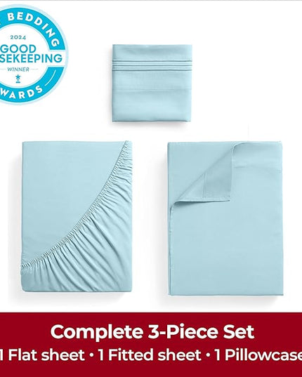 Mellanni Extra Deep Twin Sheets - 3 PC Iconic Collection Bedding Sheets & Pillowcases - Hotel Luxury, Ultra Soft, Cooling Bed Sheets - Extra Deep Pocket up to 21 inch (Twin, Aqua) - LeafyLoom