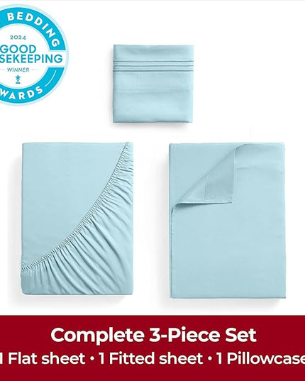 Mellanni Twin Sheets Set - 3 PC Iconic Collection Bedding Sheets & Pillowcases - Hotel Luxury, Extra Soft, Cooling Bed Sheets - Deep Pocket up to 16 inch (Twin, Aqua) - LeafyLoom