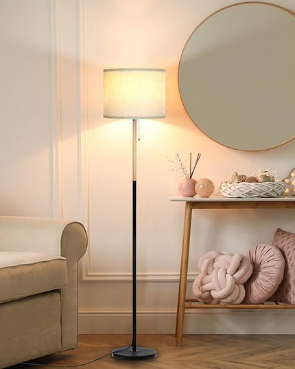Modern Floor Lamp for Living Room Traditional Farmhouse Floor Lamps Mid-Century Pole Lamp with Linen Lamp Shade, Standing Tall Floor Lamps for Bedrooms and Office (White-01) - LeafyLoom