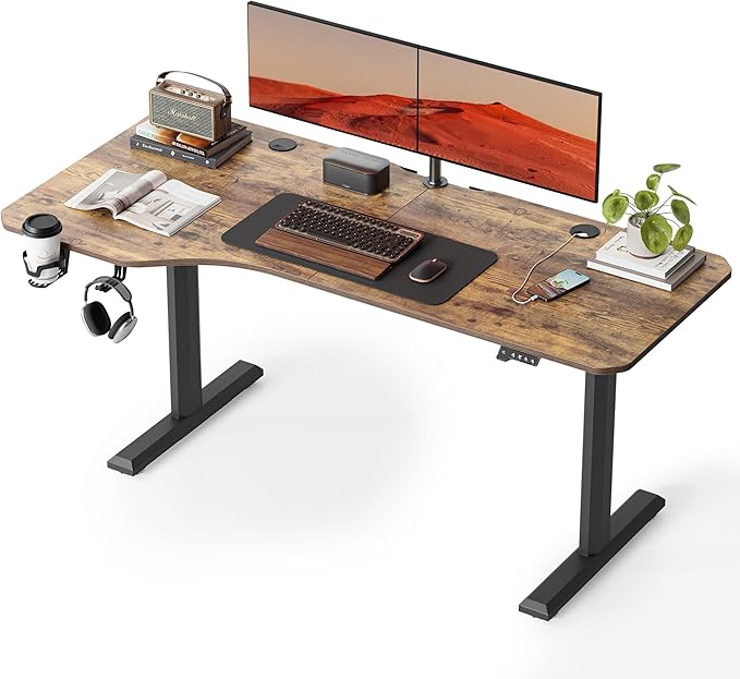 FAMISKY Electric Standing Desk, 63 x 24 Inches Height Adjustable Desk, Ergonomic Home Office Computer Workstation with Vertical Splice Board, Rustic Brown - LeafyLoom