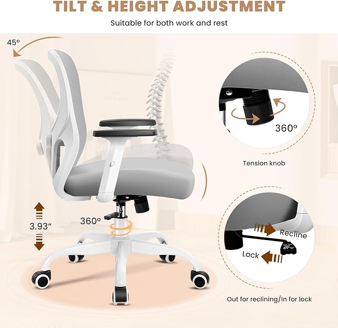 Office Chair Ergonomic Desk Chair with Adjustable Lumbar Support, Swivel Comfy Computer Chair Heavy Duty Executive Chair for Home Office - LeafyLoom