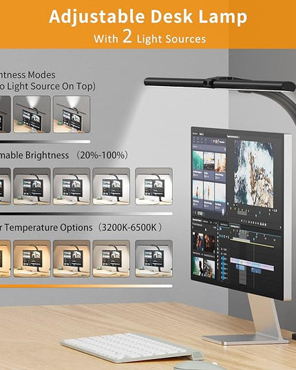 LED Desk Lamp for Home Office - 24W Bright Double Head Desk Light with Clamp Eye Caring Architect Task light 25 Lighting Modes Adjustable Flexible Gooseneck Lamp for Workbench Drafting Study - LeafyLoom