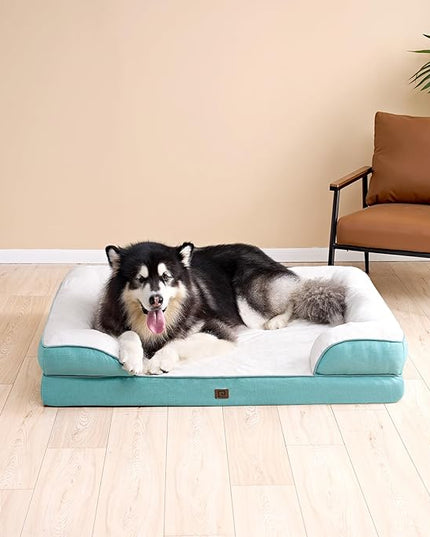 EHEYCIGA Orthopedic Dog Beds for Large Dogs, Waterproof Memory Foam Large Dog Bed with Sides, Non-Slip Bottom and Egg-Crate Foam Large Dog Couch Bed with Washable Removable Cover, Turquoise Blue EHEYCIGA