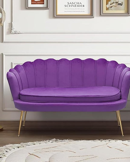 MoNiBloom 52" Purple Velvet Loveseat Sofa with 2 Pillows, Modern 2-Seater Sofa Upholstered Tufted Love Seat Couch with Golden Metal Legs for Living Room Conference Room, 300 Lbs Capacity - LeafyLoom
