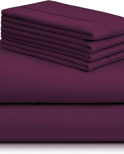 LuxClub 6 PC King Sheet Set, Breathable Luxury Bed Sheets, Deep Pockets 18" Wrinkle Free Cooling Bed Sheets Machine Washable Hotel Bedding Silky Soft - Eggplant King - LeafyLoom